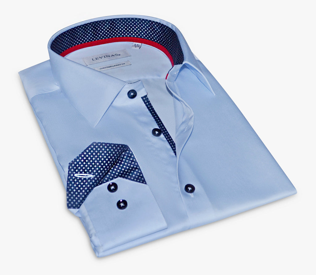 Matthew Button-Up Shirt With Contrast Details // Blue // Contemporary Fit (Regular) LEVINAS® Official