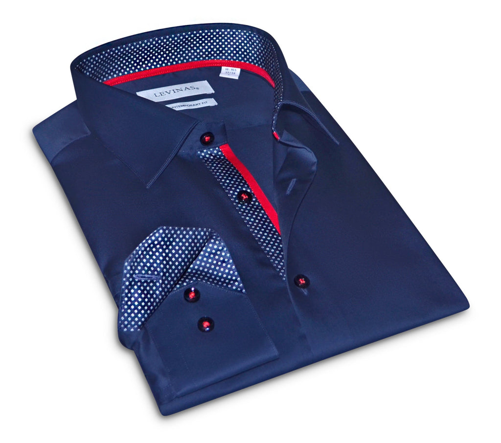 Anthony Button-Up Shirt With Contrast Details // Navy // Contemporary Fit (Regular) LEVINAS® Official