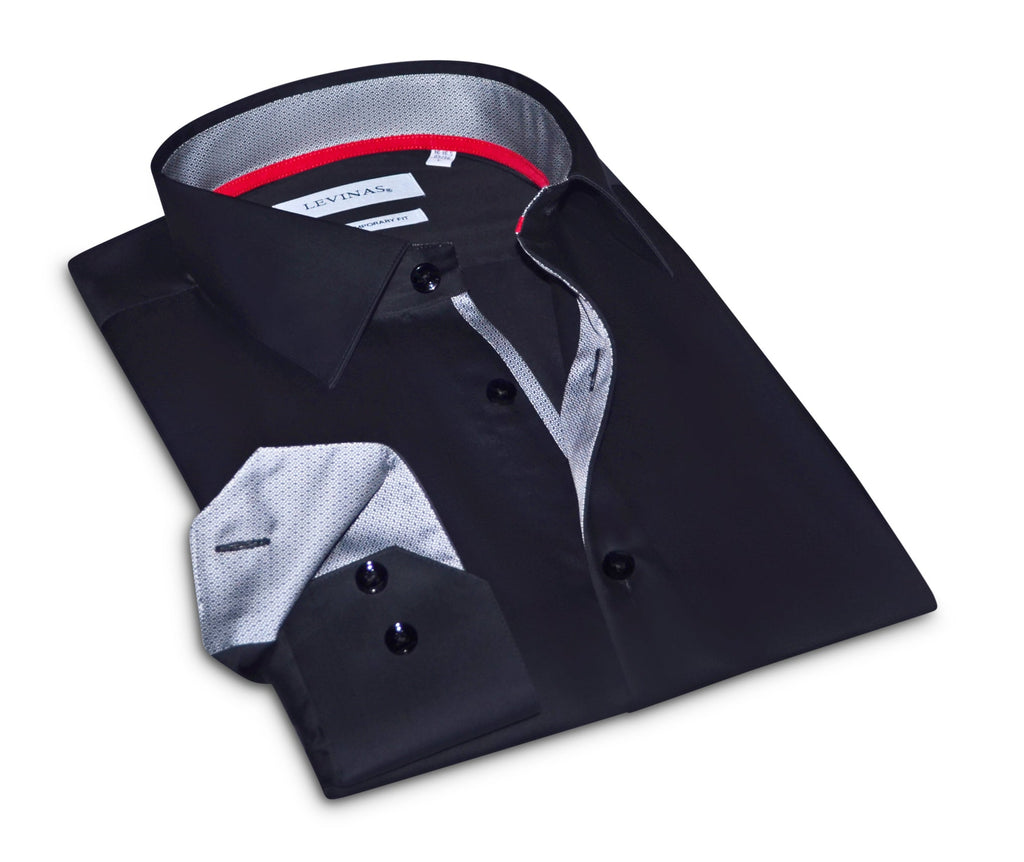 Richard Button-Up Shirt With Contrast Details // Black // Contemporary Fit (Regular) LEVINAS® Official