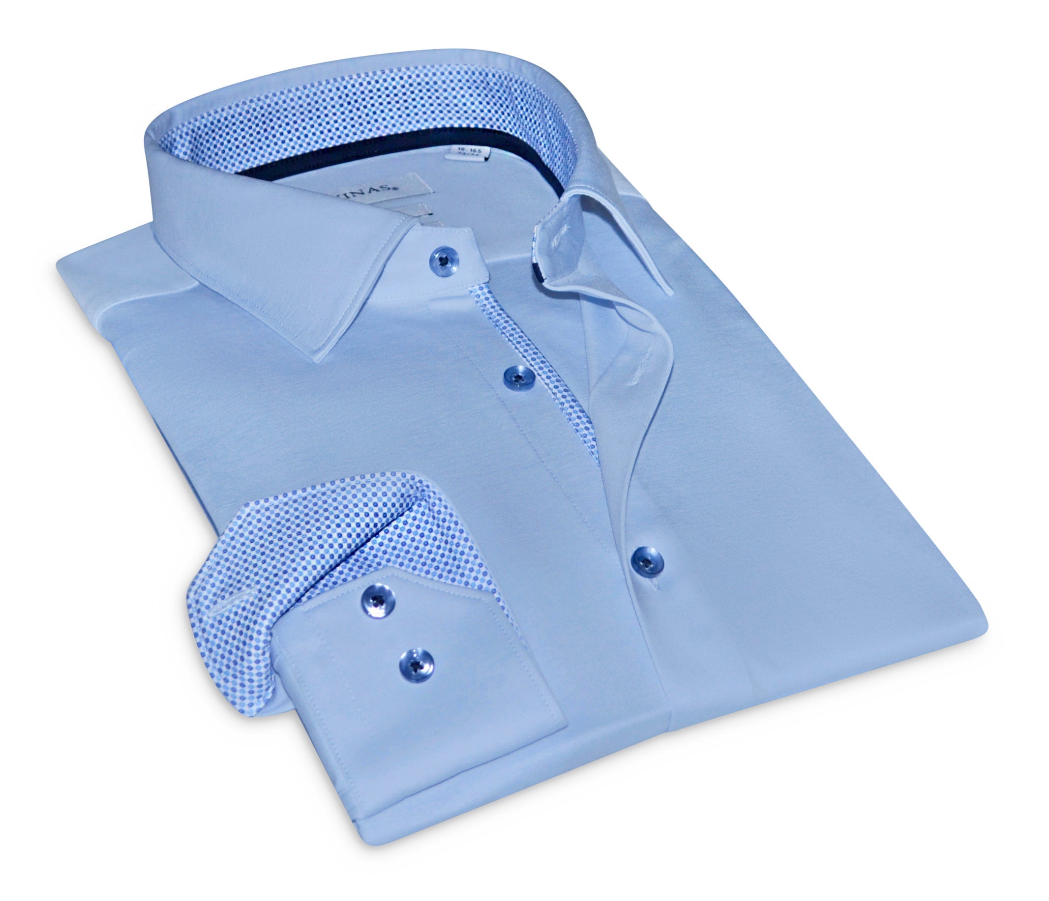 Joshua// Cotton Knit-Stretch Button-Up Shirt With Contrast Details // Blue // Tailored Fit (Fitted) LEVINAS® Official