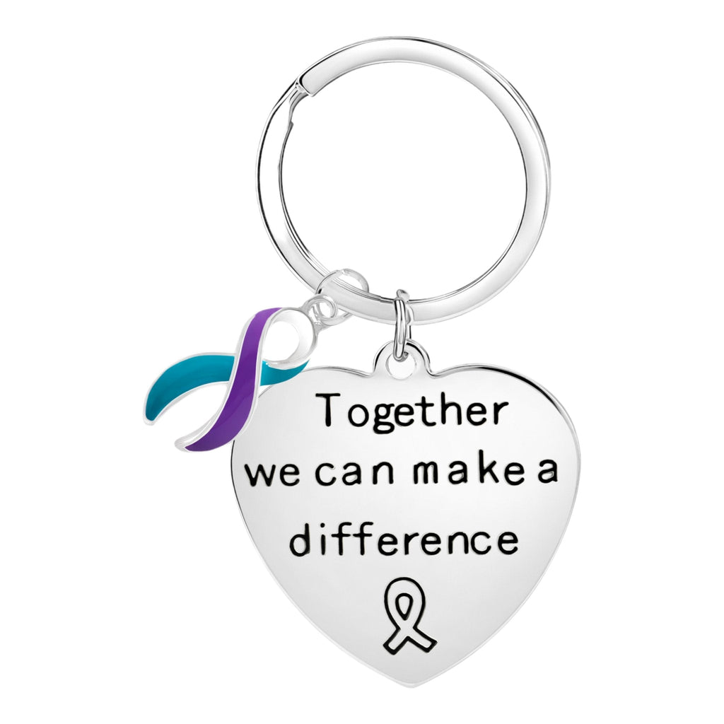 Big Heart Teal & Purple Ribbon Key Chains The Awareness Company