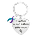 Big Heart Teal & Purple Ribbon Key Chains The Awareness Company