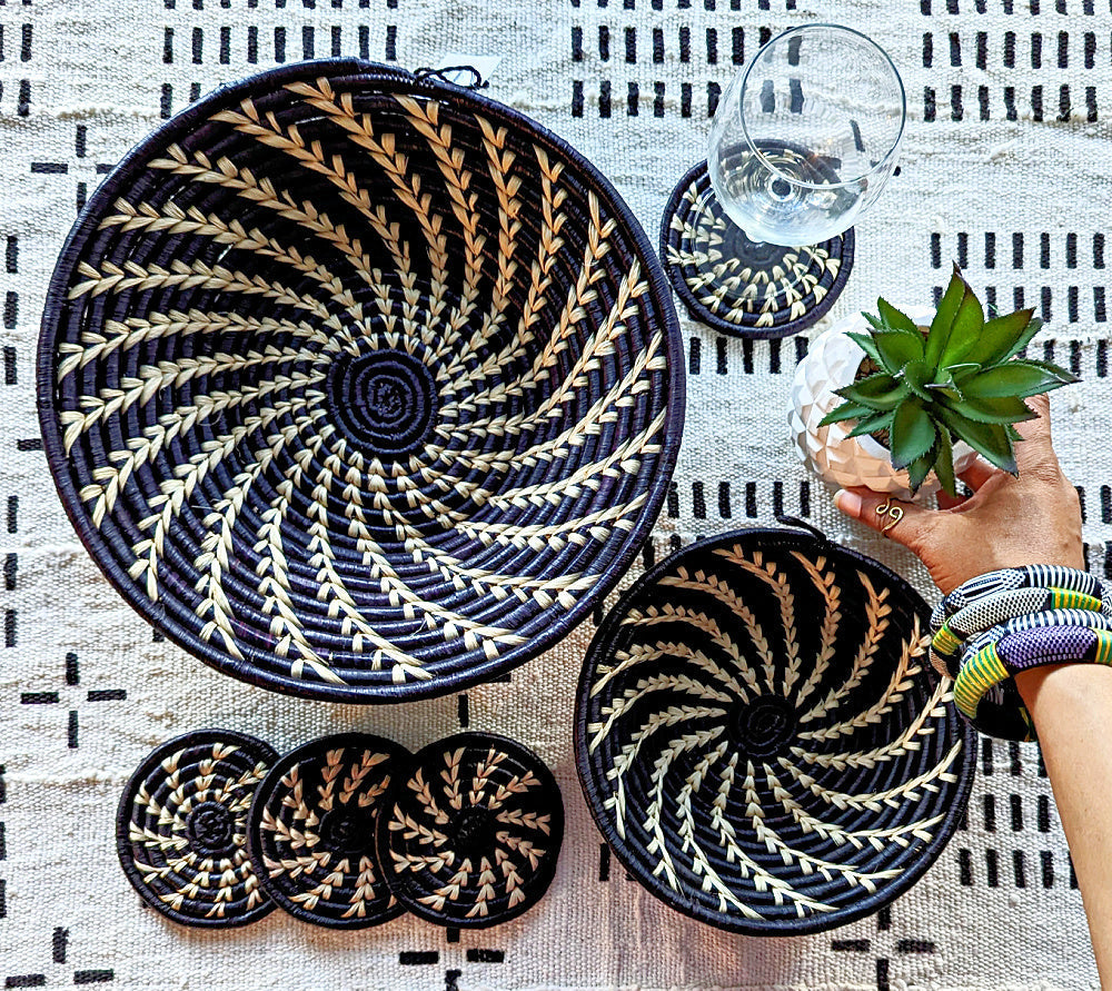 Large Black White Woven African Basket Reflektion Design