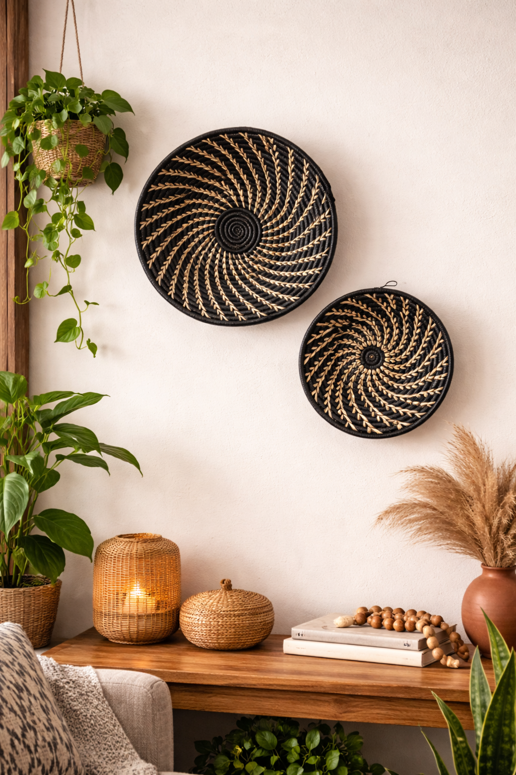 Large Black White Woven African Basket Reflektion Design