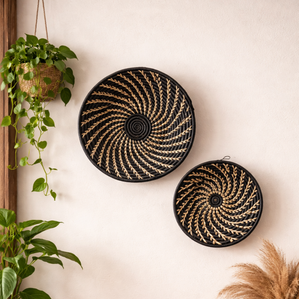 Large Black White Woven African Basket Reflektion Design