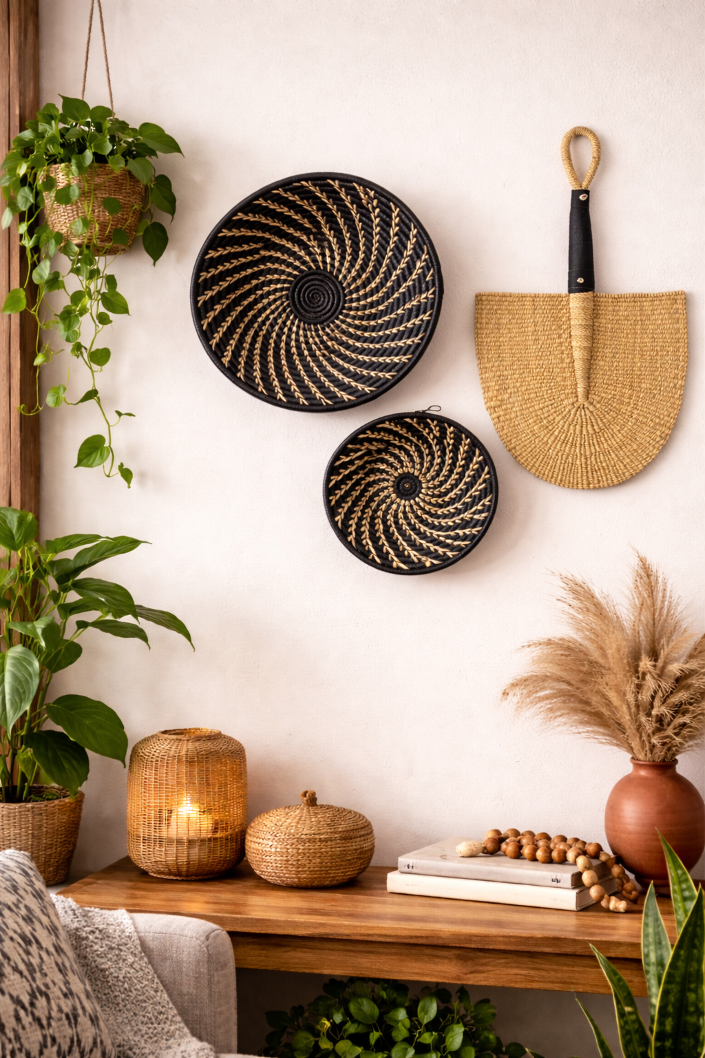 Large Black White Woven African Basket Reflektion Design