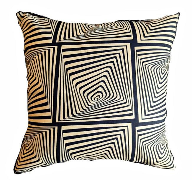 African Print Fabric Pillow Cover - Black Beige Abstract Pattern Reflektion Design