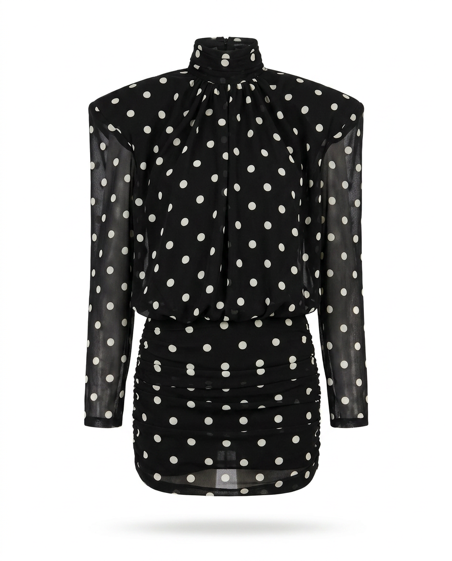 Audacious Polka Dot Mesh Mini Dress Boho Brown