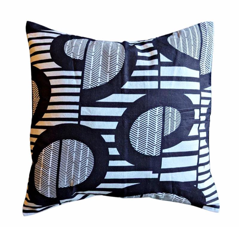 African Print Fabric Pillow Cover - Black White Abstract Pattern Reflektion Design