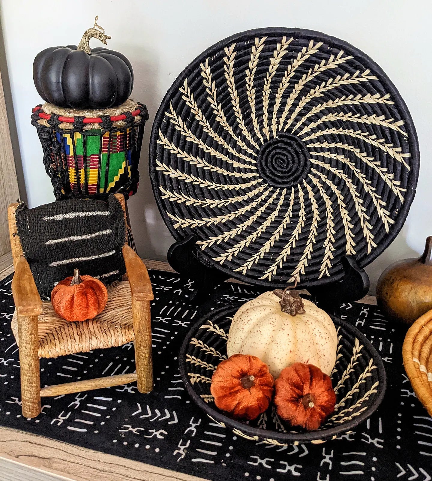 Large Black White Woven African Basket Reflektion Design