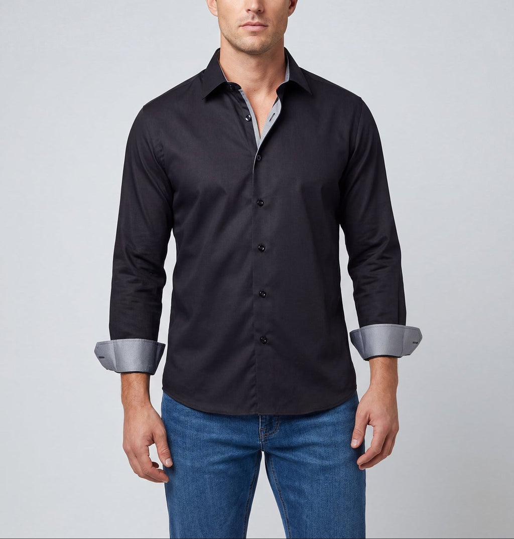 Richard Button-Up Shirt With Contrast Details // Black // Contemporary Fit (Regular) LEVINAS® Official