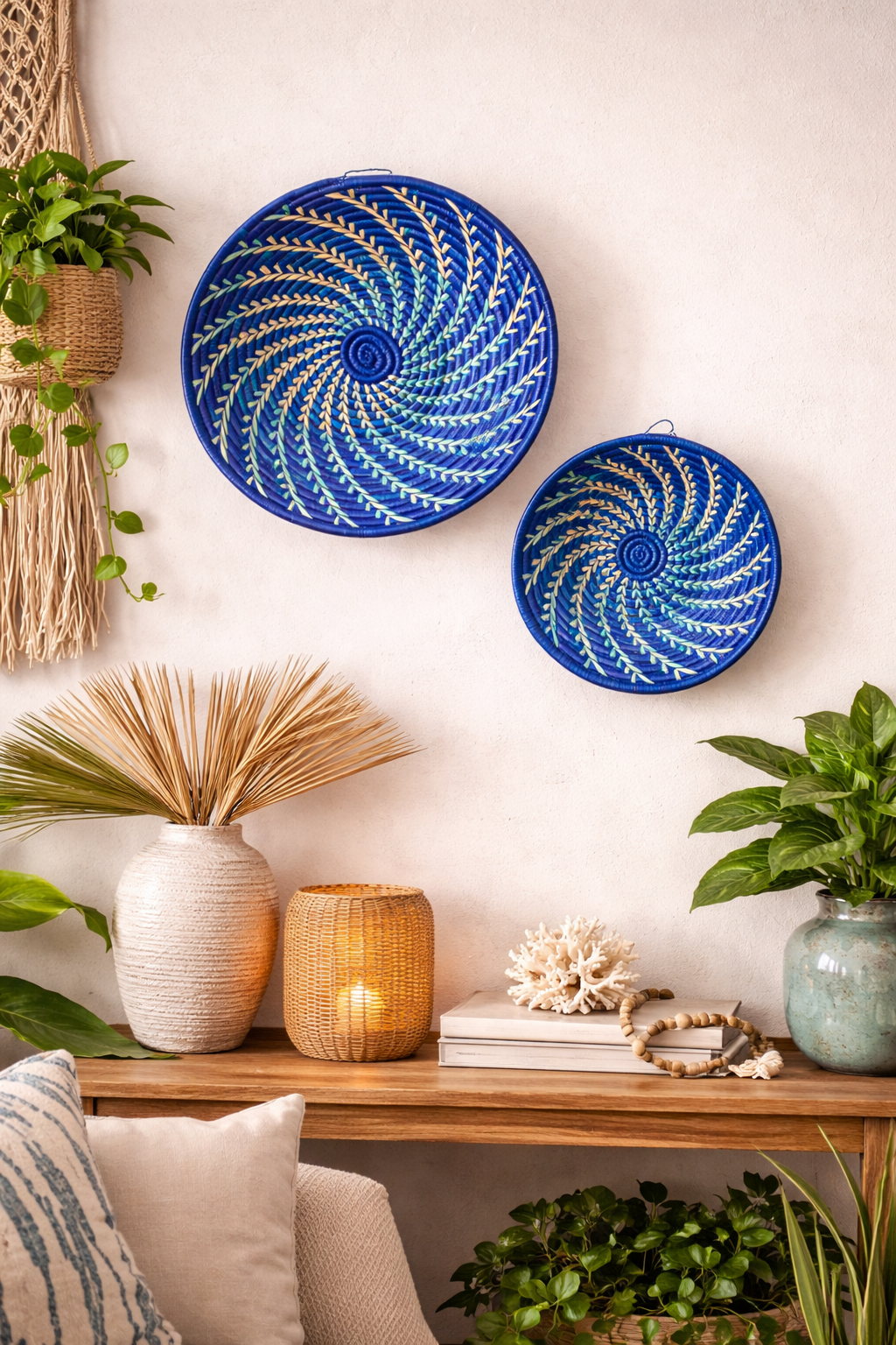 Large Blue White Woven African Basket Reflektion Design