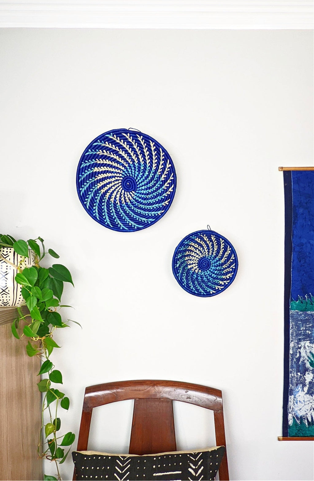 Large Blue White Woven African Basket Reflektion Design
