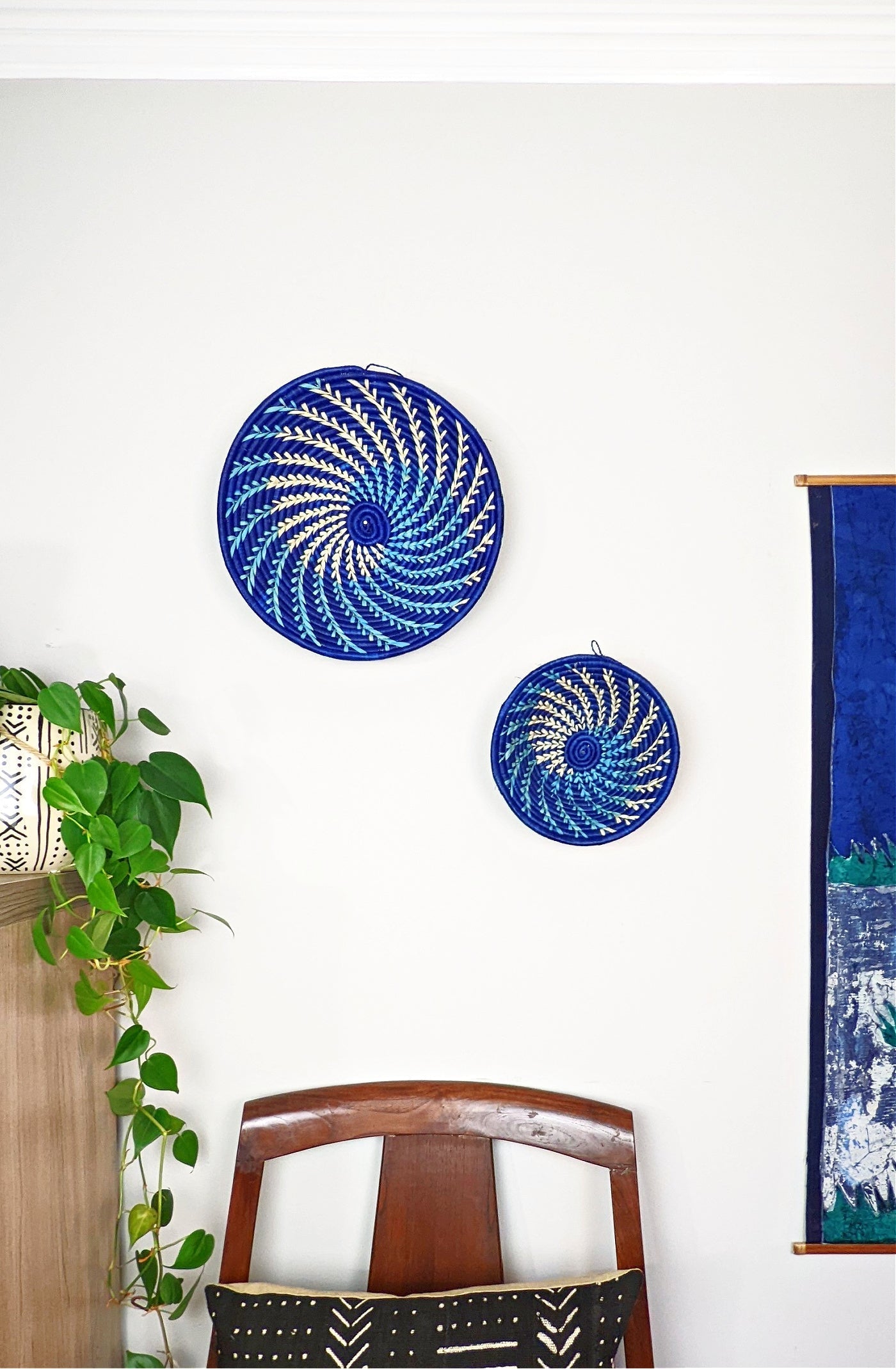 Large Blue White Woven African Basket Reflektion Design