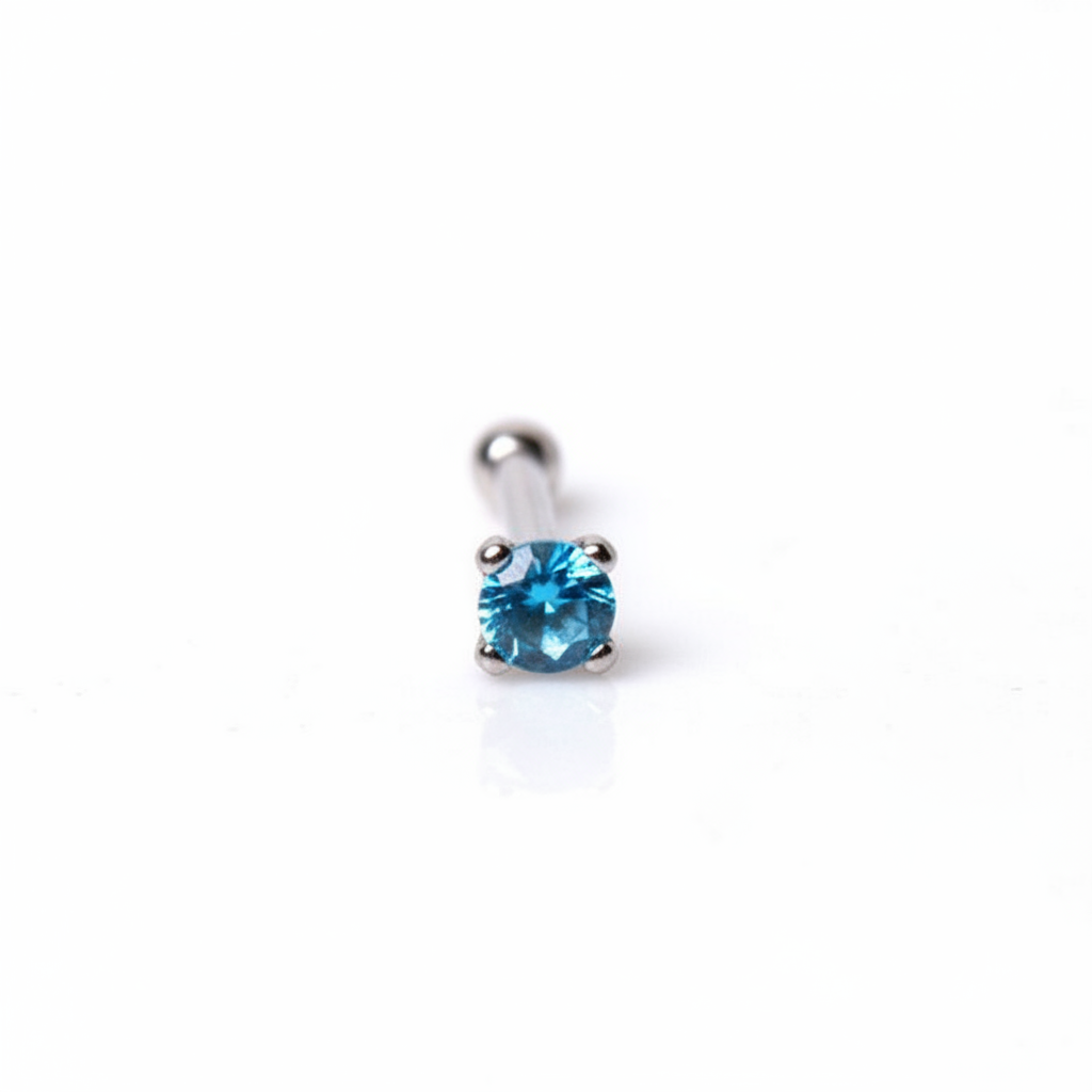 14Kt White Gold Stud Nose Ring with Prong Setting Gem Fashion Hut Jewelry