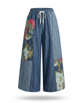 Wild Heart Denim Floral Patchwork Trousers Boho Brown