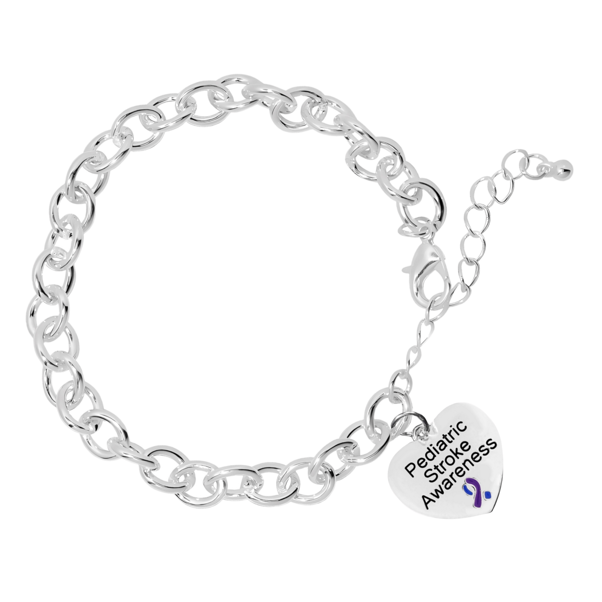 Blue & Purple Ribbon Heart Charm Pediatric Stroke Awareness Chunky Bracelets The Awareness Company
