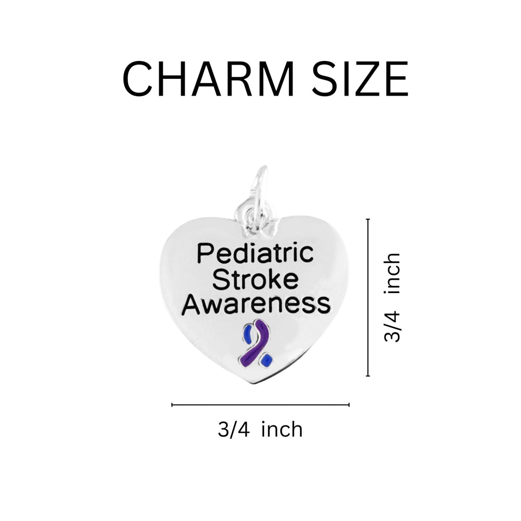 Blue & Purple Ribbon Heart Charm Pediatric Stroke Awareness Chunky Bracelets The Awareness Company