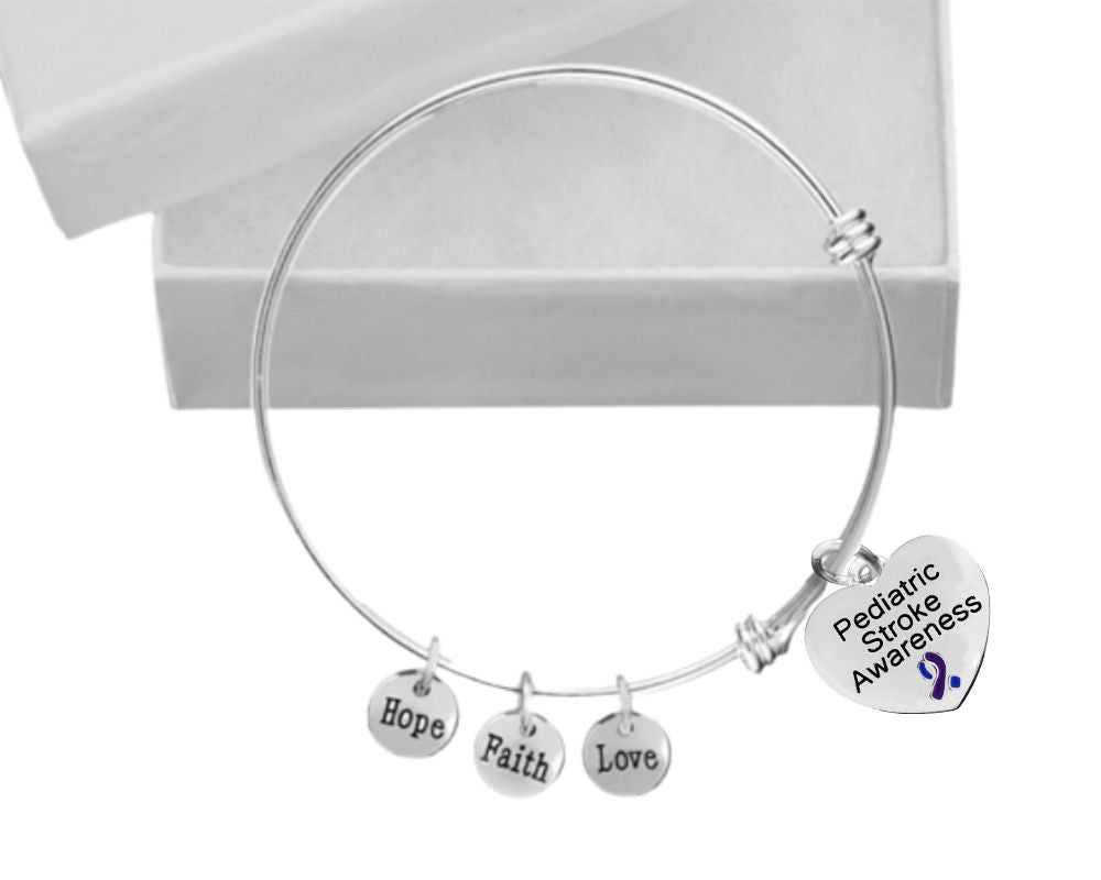 Blue & Purple Ribbon Heart Charm Pediatric Stroke Awareness Retractable Bracelets The Awareness Company