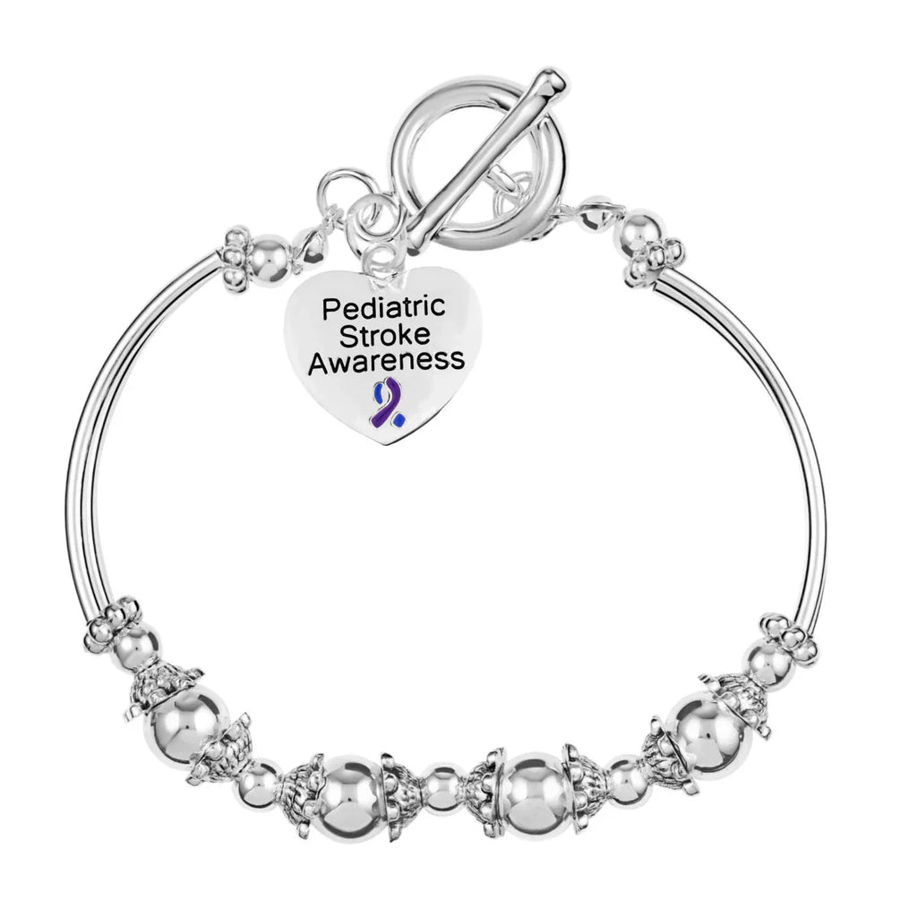 Blue & Purple Ribbon Pediatric Stroke Awareness Heart Charm Partial Beaded Bracelets The Awareness Company