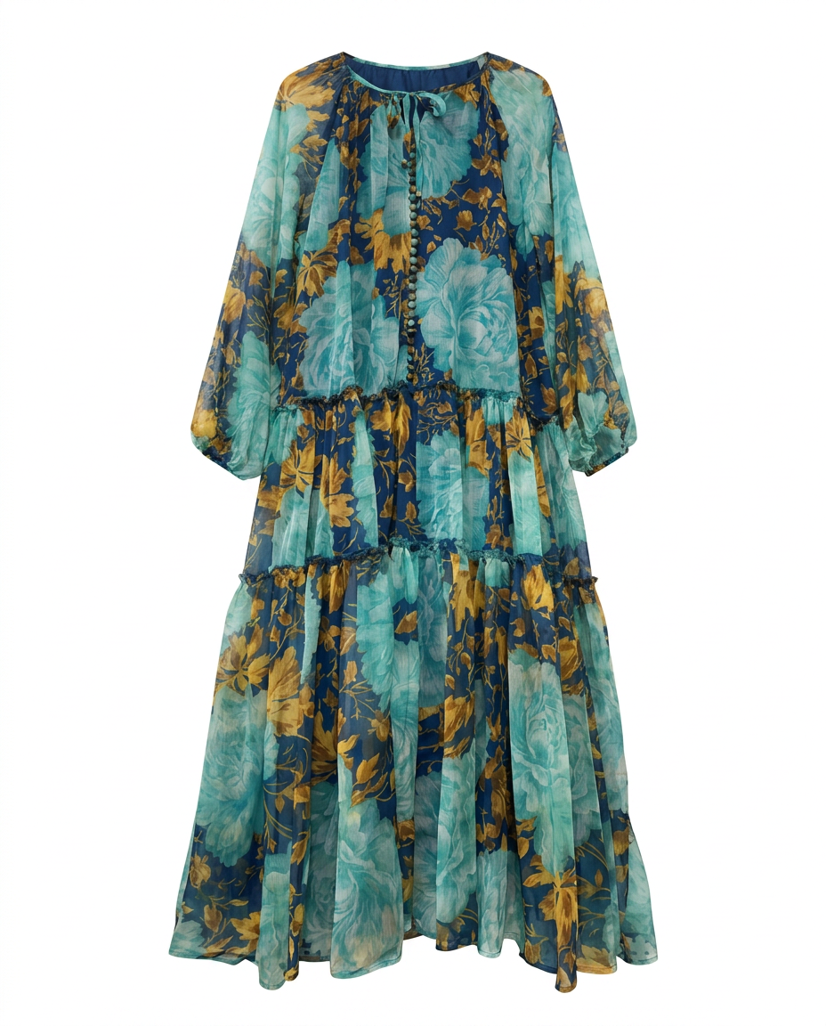 Wanderlust Chiffon Tiered Maxi Dress Boho Brown