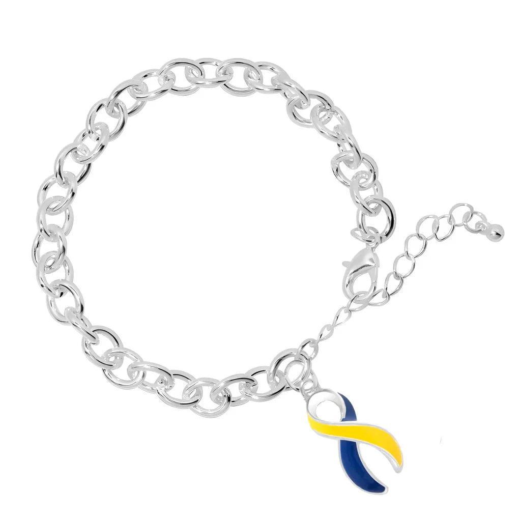 Blue & Yellow Ribbon Charm Chunky Bracelets The Awareness Company