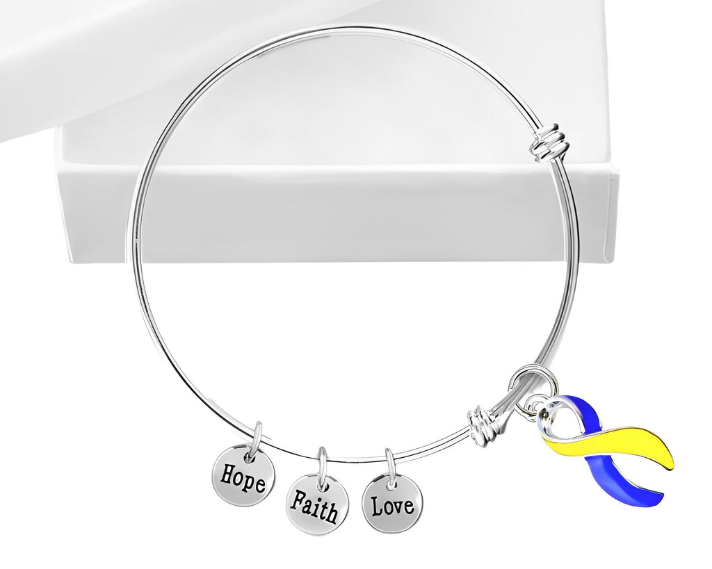 Blue & Yellow Ribbon Hope Charms Retractable Bracelets The Awareness Company