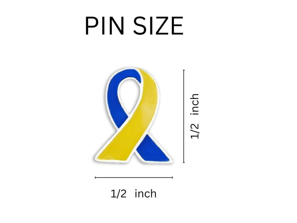 10 Pack Blue & Yellow Ribbon Lapel Pins The Awareness Company