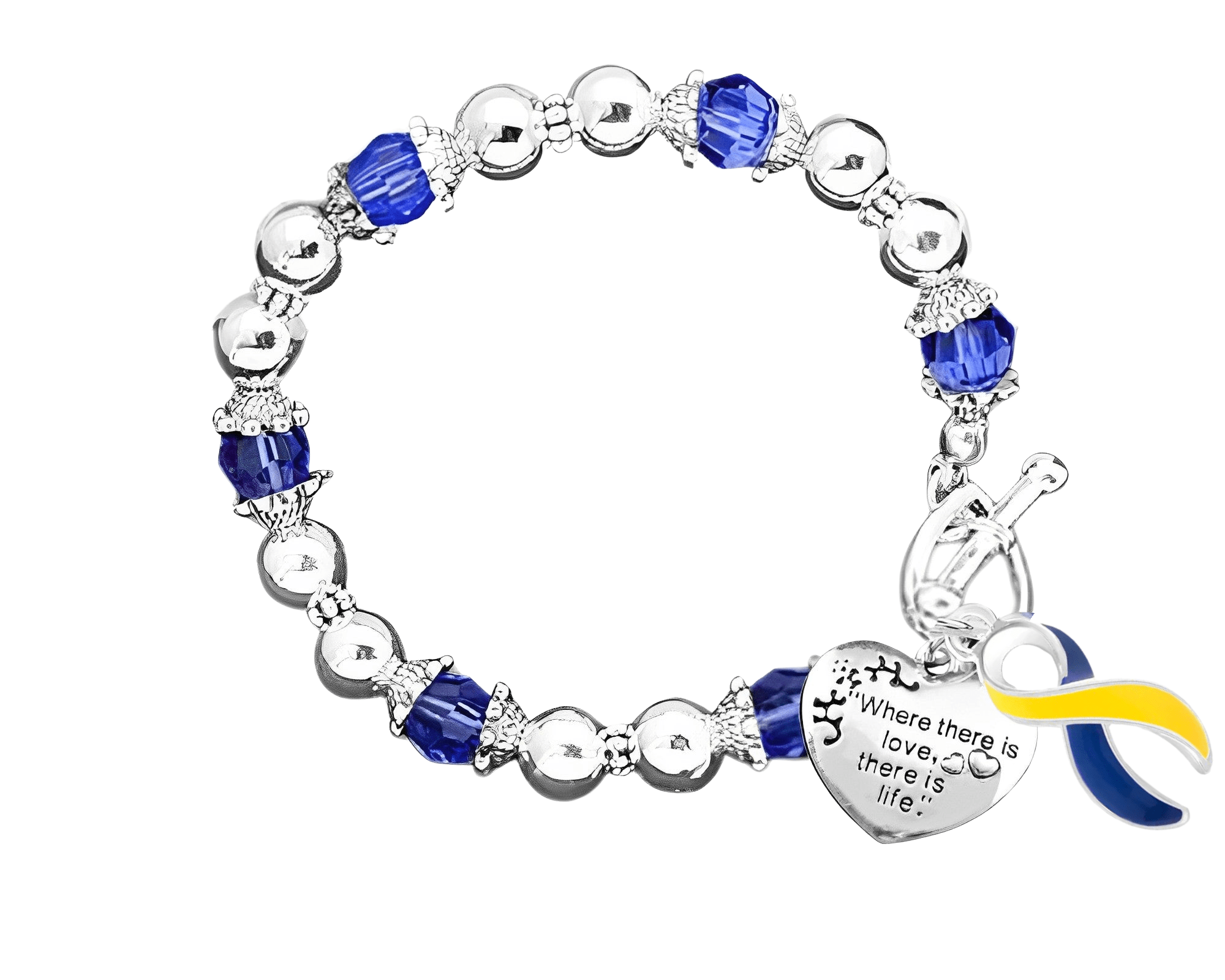 Blue & Yellow Ribbon Where There is Love Bracelets The Awareness Company