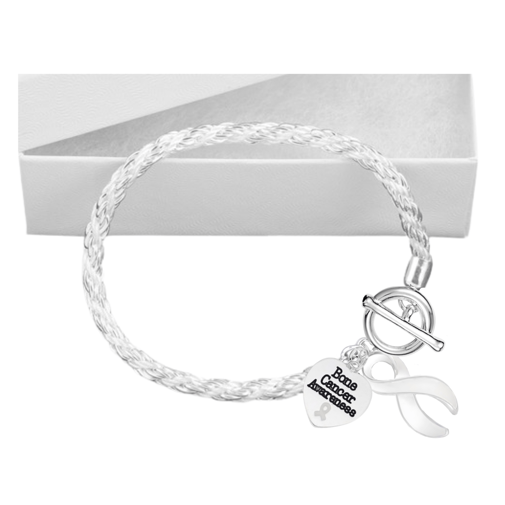 Bone Cancer Heart Awareness Charm White Ribbon Rope Bracelets The Awareness Company