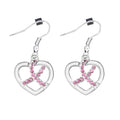 Breast Cancer Crystal Pink Ribbon Heart Hanging Earrings The Awareness Company