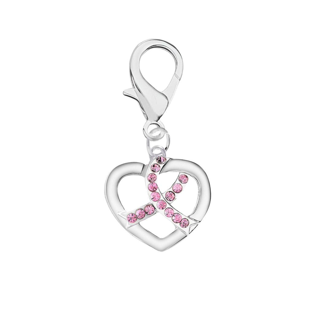 Breast Cancer Crystal Pink Ribbon Silver Heart Hanging Charms The Awareness Company