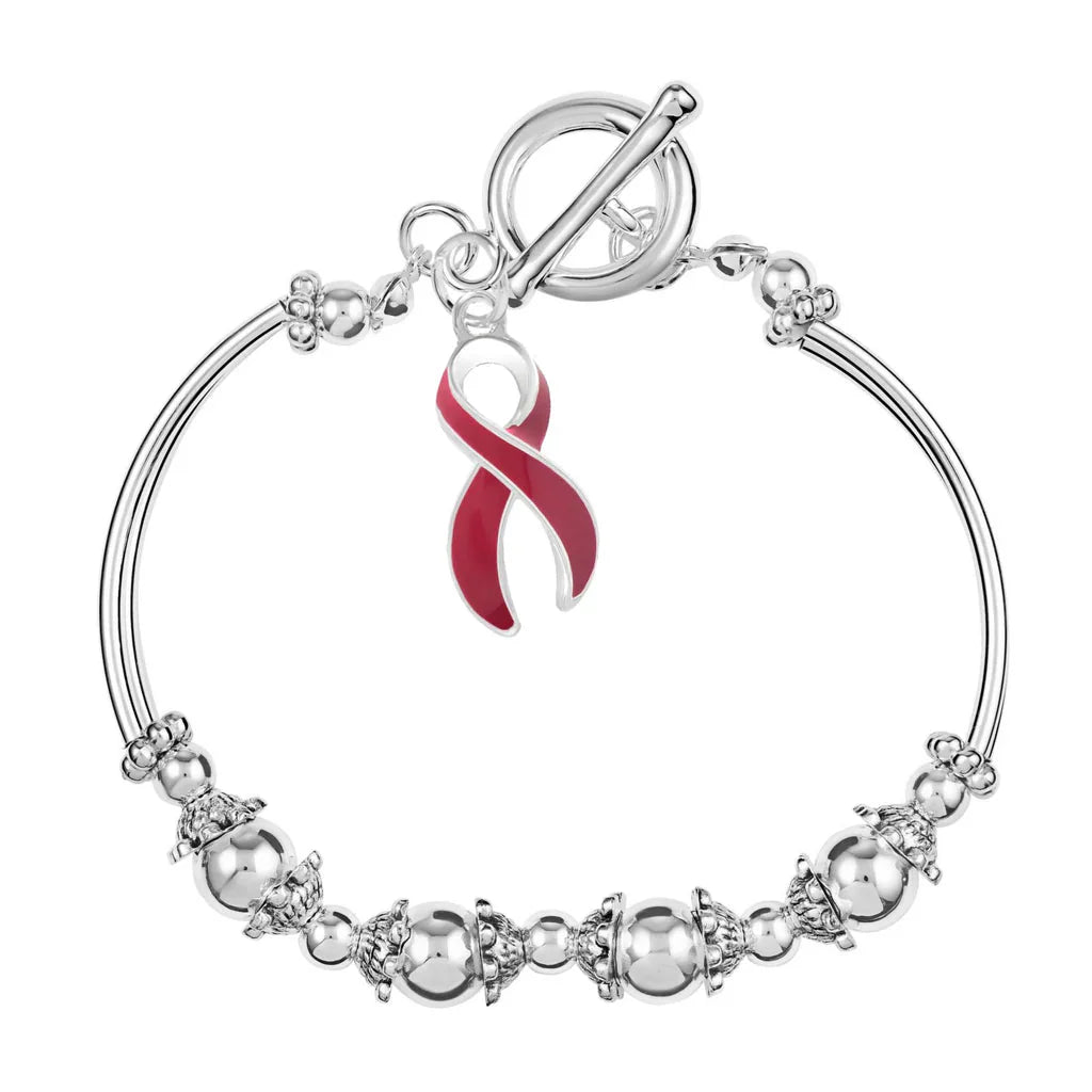 Burgundy Ribbon Partial Beaded Charm Bracelets The Awareness Company