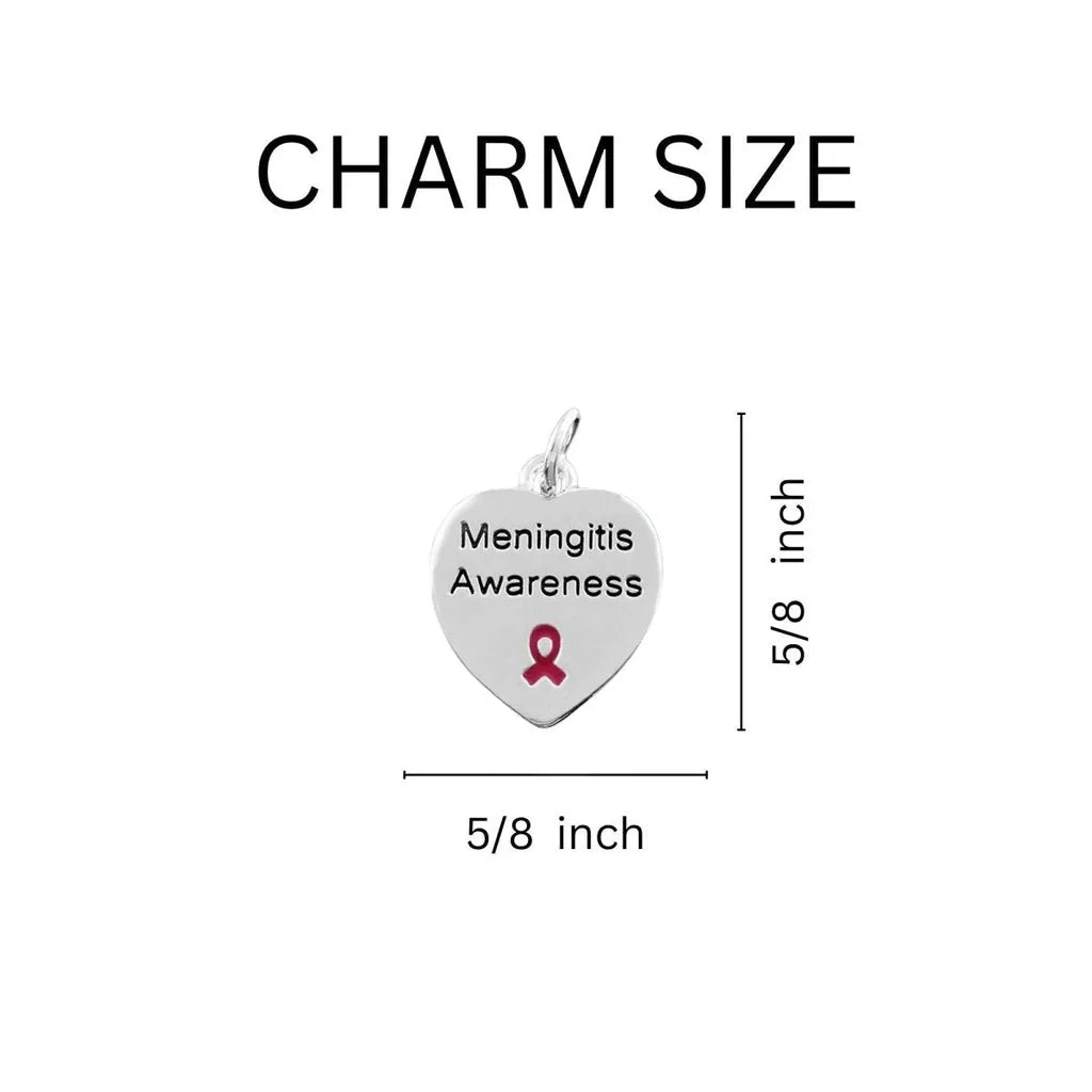 Burgundy Ribbon Rope Style Bracelet – Meningitis Awareness Heart Necklace The Awareness Company
