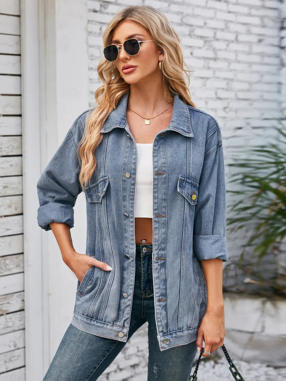 Button Up Long Sleeve Denim Jacket NicholesGifts
