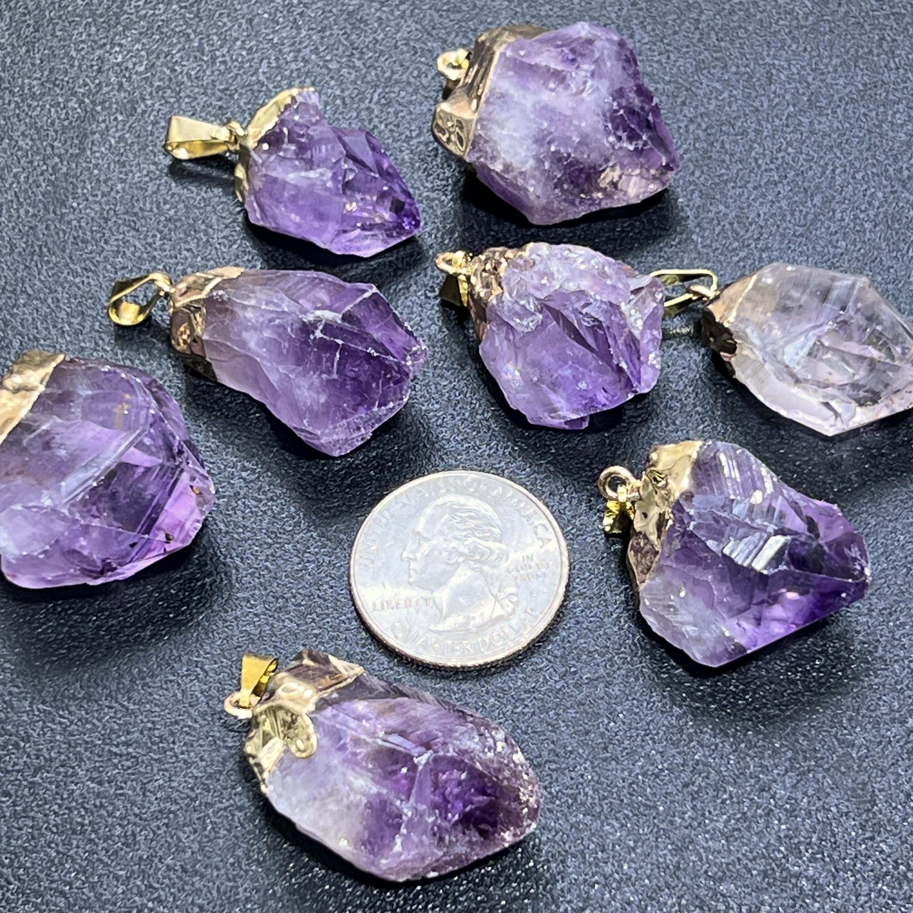 Amethyst Crystal Raw Point Pendant (Gold Plated) Gemstone Jewelry Necklace Supply Amazing Crystals