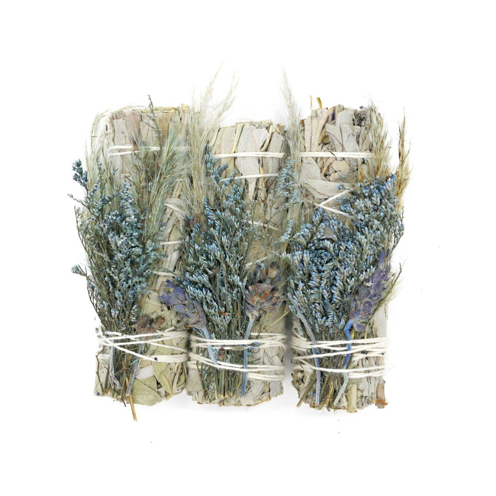 'Blue Bouquet' Floral White Sage Smudge Stick (4 in.) Sacred Crystals