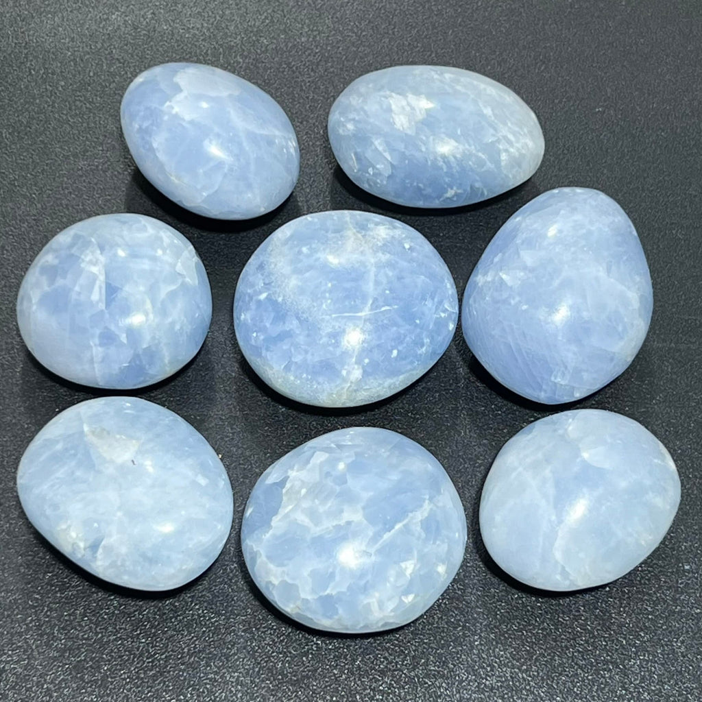 Blue Calcite Large Freeform Palm Stones (2-3 Inches) Polished Carving Amazing Crystals