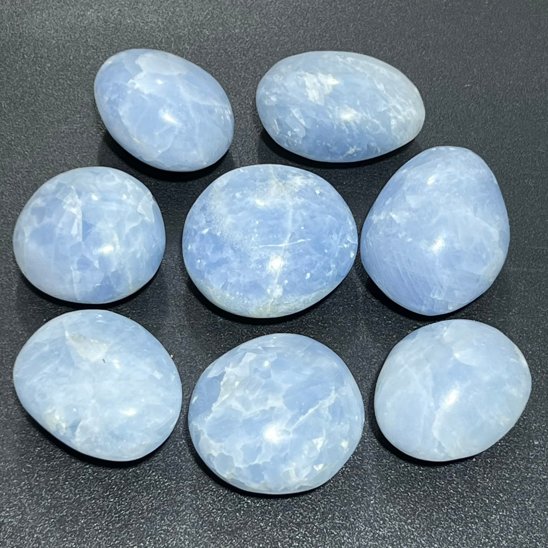 Blue Calcite Large Freeform Palm Stones (2-3 Inches) Polished Carving Amazing Crystals