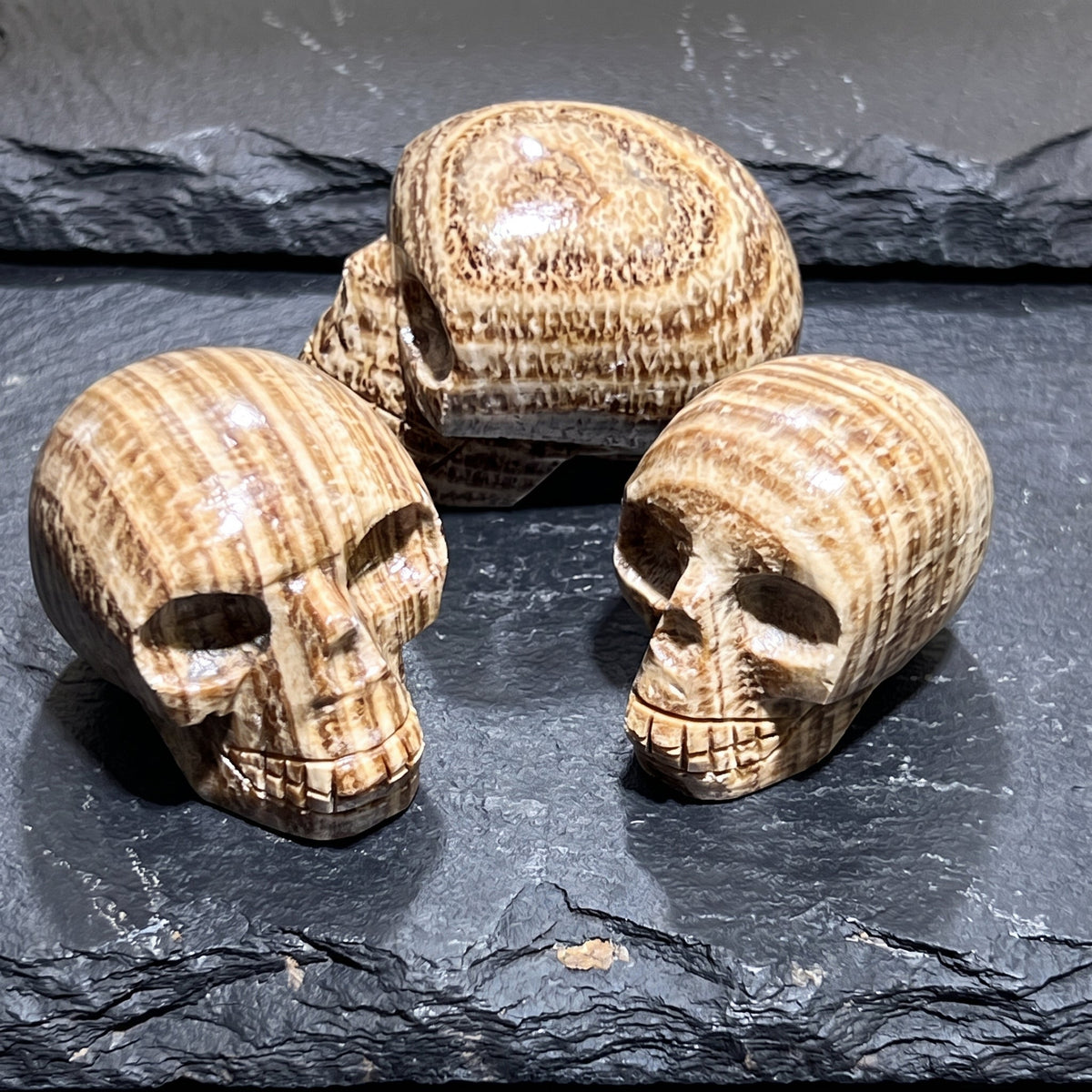 Peruvian Brown Banded Aragonite Skull Carving Amazing Crystals