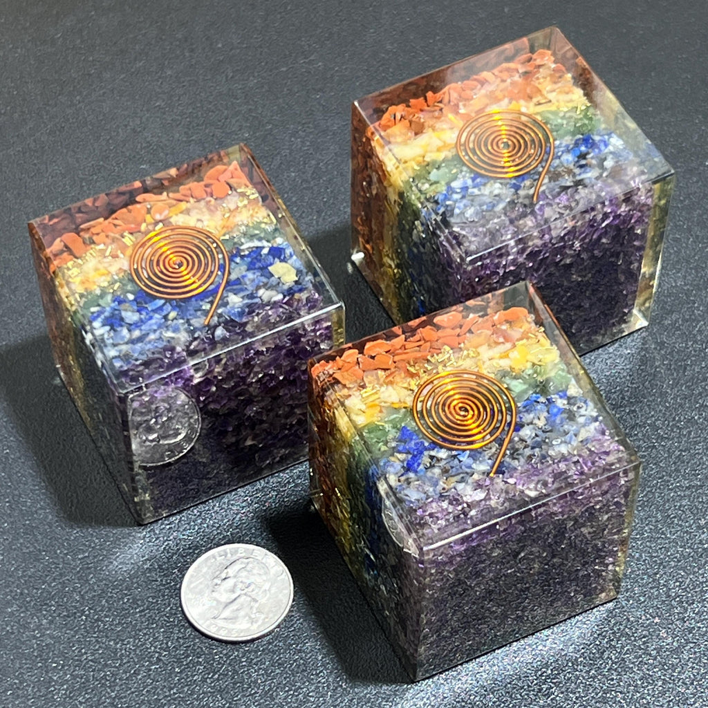 Large 7-Stone Crystal Resin Orgone Cube Reiki Chakra Carving Amazing Crystals