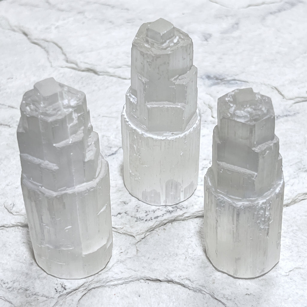 Selenite Satin Spar Crystal Standing Tower Carving (4 Inch) Amazing Crystals