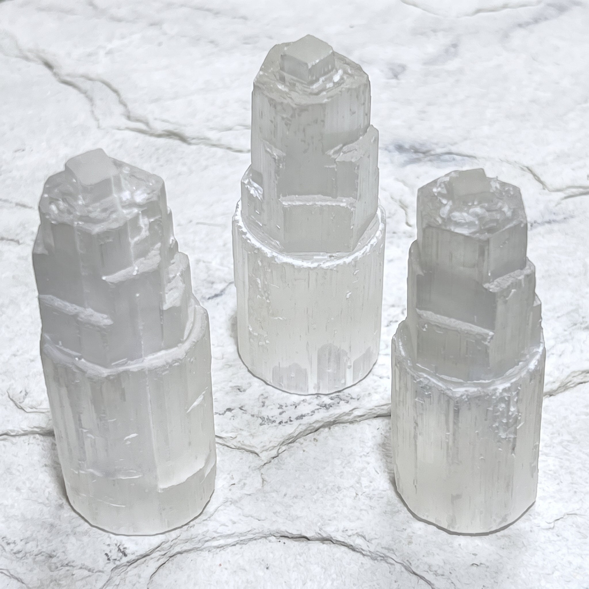 Selenite Satin Spar Crystal Standing Tower Carving (4 Inch) Amazing Crystals