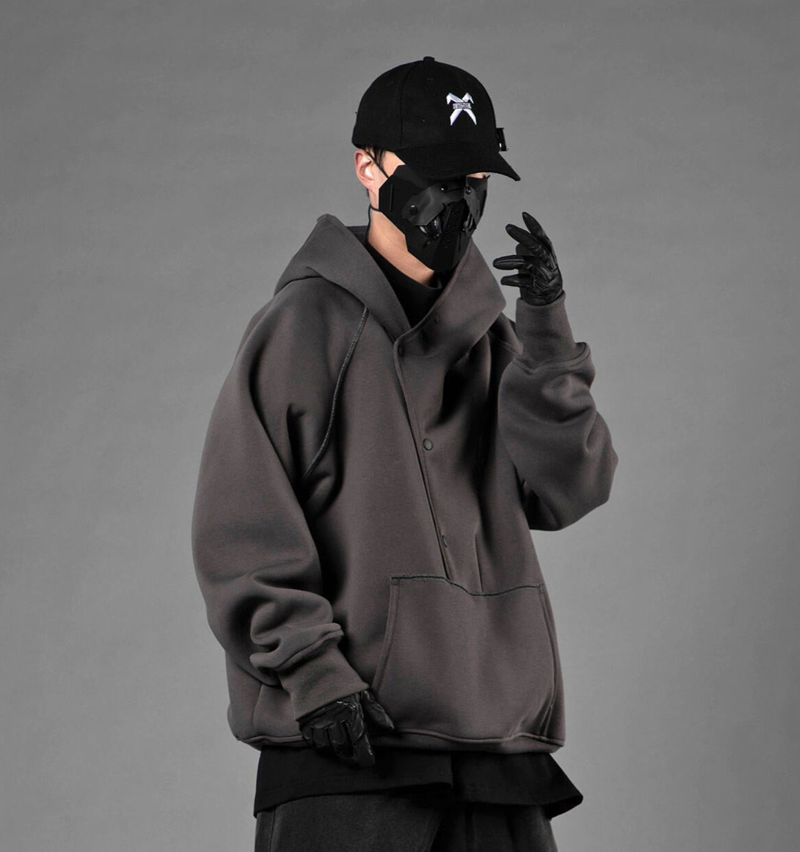 HiH38 Grey Layered Hoodie Niepce