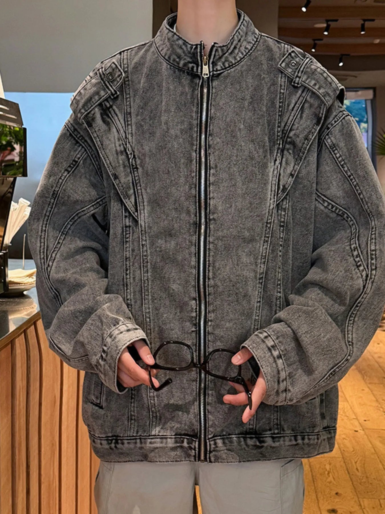 Men's Plus Size Zip Up Long Sleeve Denim Jacket NicholesGifts