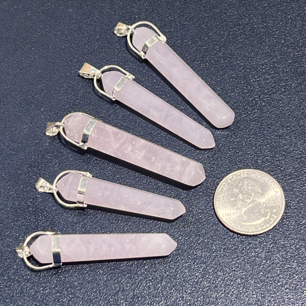 Pink Rose Quartz Crystal Point Pendant (Silver Plated) Long Thin Gemstone Necklace Amazing Crystals