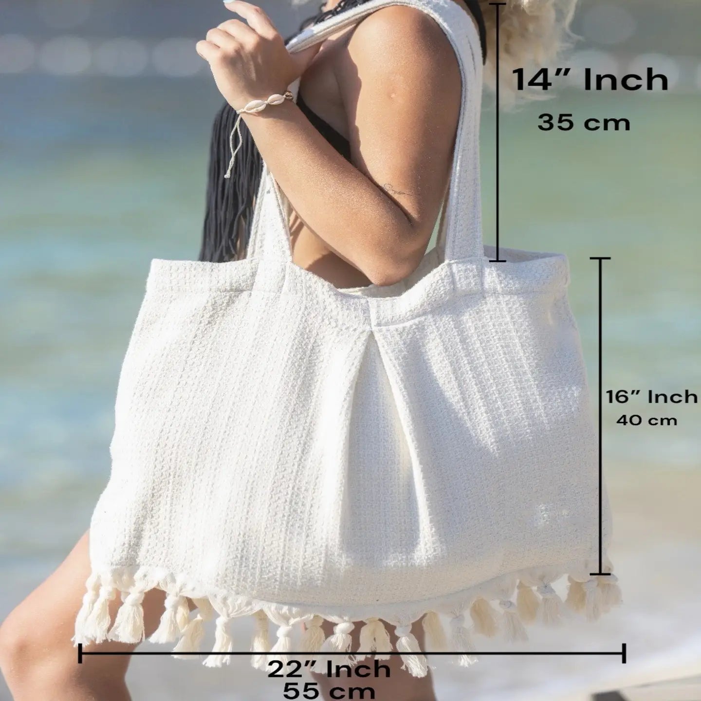 Elya London Beach Queen Bag: 100% Turkish Cotton, Large Beach Tote Fashion Hut Jewelry