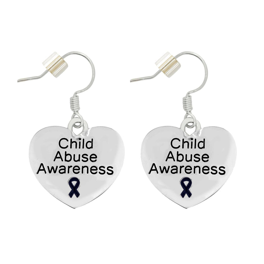 Child Abuse Awareness Dark Blue Ribbon Heart Charm Earrings The Awareness Company