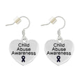 Child Abuse Awareness Dark Blue Ribbon Heart Charm Earrings The Awareness Company