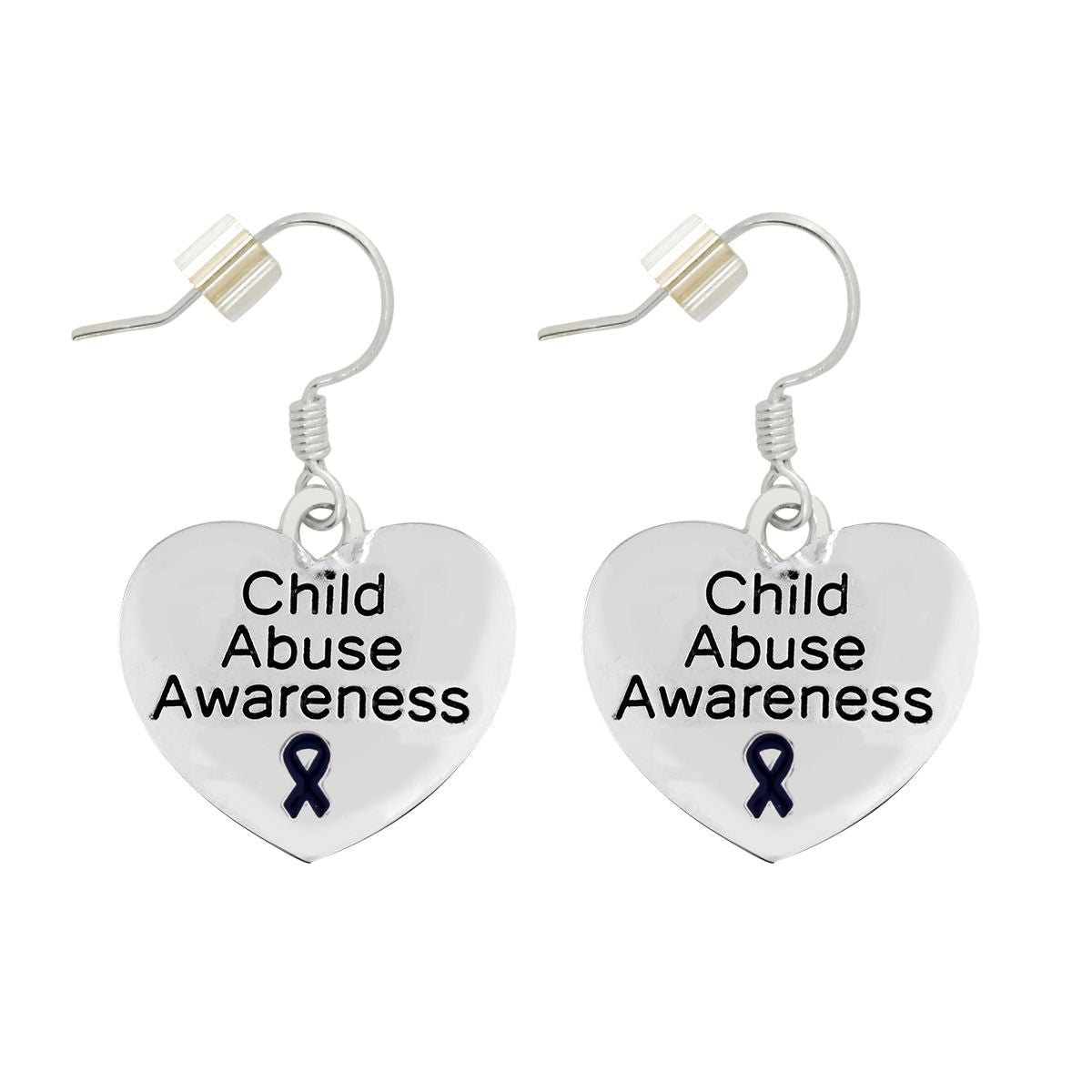 Child Abuse Awareness Dark Blue Ribbon Heart Charm Earrings The Awareness Company